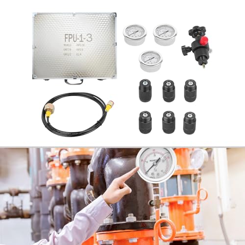 Hydraulic Nitrogen Accumulator Charging Kit, Nitrogen Fill Kit Nitrogen Pressure Test System with 7 Type Adapter, 3 Gauges(0-100BAR/1500PSI; 0-250BAR/3600PSI; 0-400BAR/6000PSI), and 2M1 Gas Hose