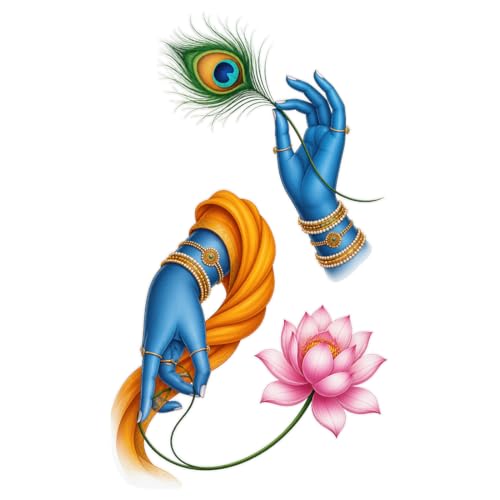Image of Rangoli Krishna Wall Sticker Self-Adhesive 14 x 24 Inch Waterproof Wall Decor for Living Room Bedroom Office Divine Beauty Krishna Wall Decal