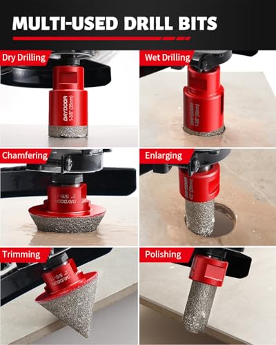 DAYDOOR Diamond Hole Saw Kit, 13-Piece Tile Hole Saw Kit 1/4\" 5/16\" 4/5\" 1\" 1-3/8\" 2\" 3\" 4\",Vacuum Brazed Core Drill Bits for Porcelain Tile, Granite, Marble, Stone(Red) - Thumbnail 5