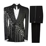 FIXRIMCH Men's Tuxedo Blazer with Rhinestone Luxury Shiny Tailored Dress Blazer Slim Prom Jacket for Wedding,Party,Dinner Silver