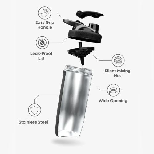 Smartshake Reforce 스테인리스 스틸 단백질 쉐이커 병 - 2팩 - 비단열 유니 체육관 병 | 금속 쉐이커 병 - 900ml | 887.2ml(30온스) - 누출 방지 스크류 온 뚜껑 - DEHP 및 BPA 프리 - 블랙 — 사진 2