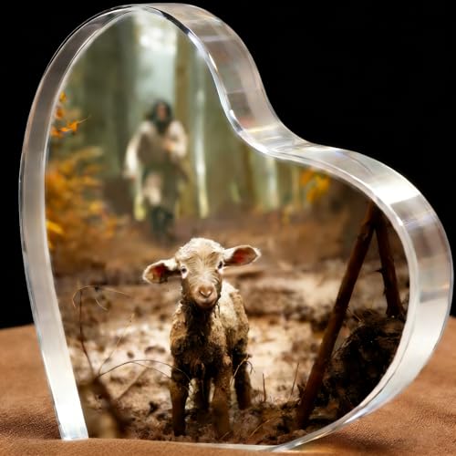 Baptism Jesus and Lamb Plaque Sign Gifts, Jesus Saves The Lost Lamb Artwork Acrylic Sign Religious Christian Faith Decor Easter Christmas Jesus Love Me Gift
