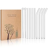 STREWEEK 8PCS Reusable Glass Drinking Straws, 8.5in X 10 mm, with Two Cleaning Brushes, Perfect for