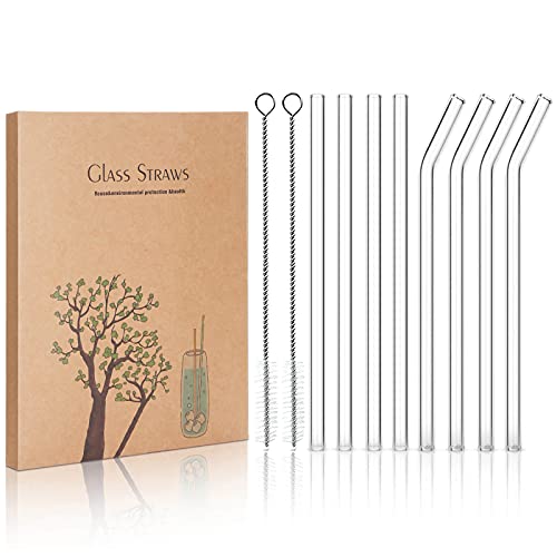Streweek 8Pcs Reusable Glass Drinking Straws, 8.5In X 10 Mm, With Two Cleaning Brushes, Perfect For Smoothies, Milkshakes, Juices,Teas And Other Cold/Hot Beverages #TOP18