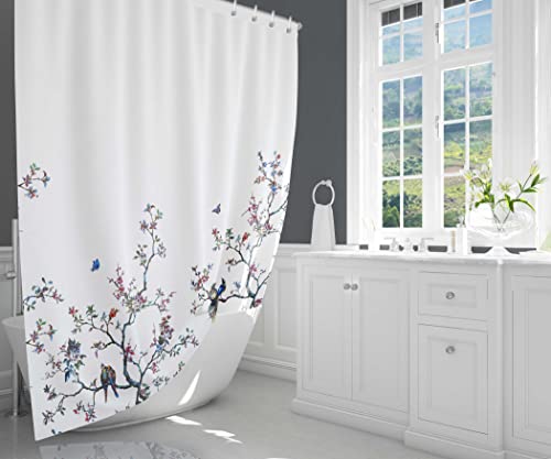 LIVETTY White Bird Floral Shower Curtain 180cm × 180cm Mould Proof Butterfly Fabric Bathroom curtain For Women & Men With 12 Hooks Washable Quick-Drying Curtains - Cosy Home Interiors LIVETTY White Bird Floral Shower Curtain 180cm × 180cm Mould Proof Butterfly Fabric Bathroom curtain For Women & Men With 12 Hooks Washable Quick-Drying Curtains - Image 3