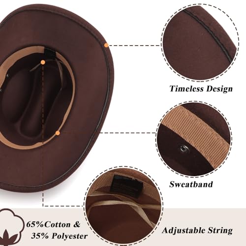 Image of DRESHOW Cowboy Hat for Women and Men Western Felt Cowboy Cowgirl Hat Wide Brim Belt Buckle Retro Fedora Hats Unisex Caps