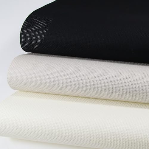 Image of KCS 3 pc of 15 inch x 18 inch(38cmx45cm) Counted Cross Stitch Cotton Aida Cloth Needlework Rolled Fabric Box,14CT,Antique White+Pearl Grey+Black