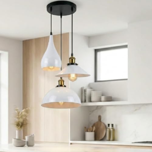 Image of LEDSone 3 Head Vintage White Pendant E27 Metal Ceiling Fixture