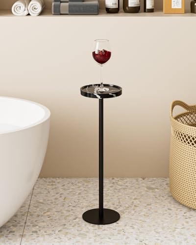 AEPOALUA Drink Table, Small Pedestal Side Table, Round Cocktail Table, Circle Accent End Table with Metal Base, for Small Spaces (1, Black Marble) - Thumbnail 2