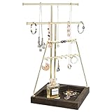 J JACKCUBE DESIGN 3-Tier Gold Jewelry Tree Stand, Accessory Organizer Display for Necklace,...