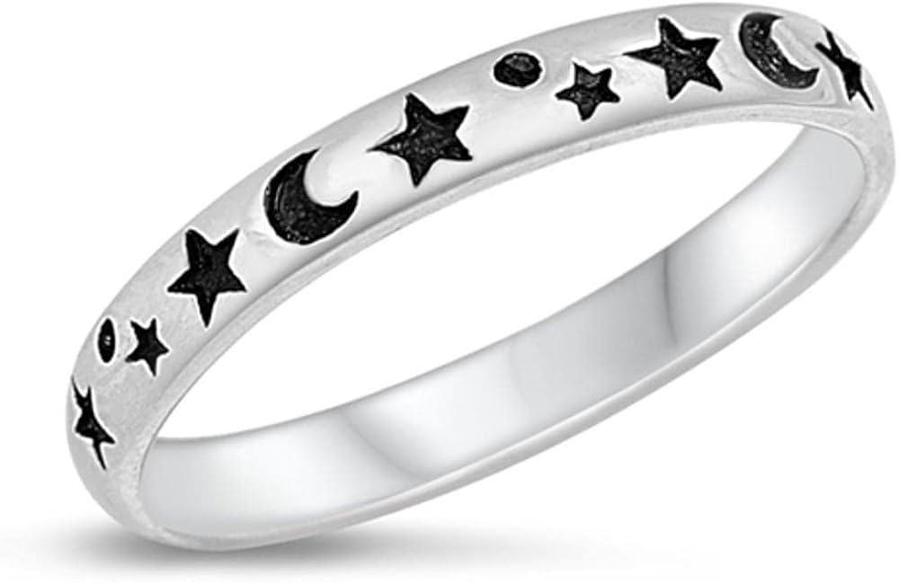 Moon Star Cute Fashion Ring New .925 Sterling Silver Toe Band Sizes 2-12