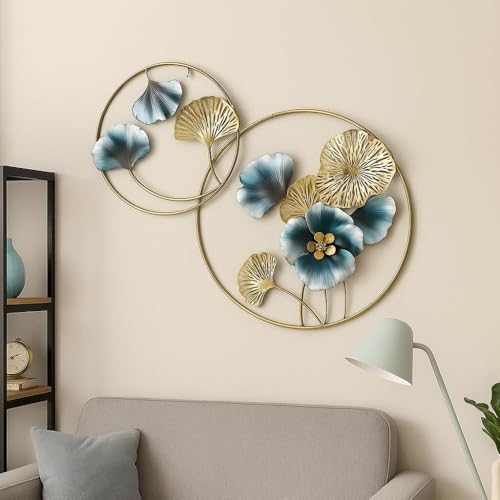 Image of Iron Large Handcrafted Multicolor Round Metal Leaf Abstract Wall Art Decorative Wall Frame Sculpture for Living Room Bedroom Drawing Room Home Decor