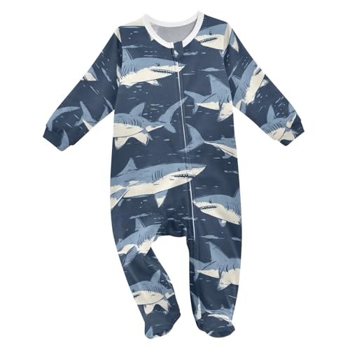 Wusikd Shark Animal One-Piece Footies Sea Funny Bodysuit Rompers Zipper for Boys Girls 24M