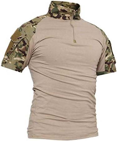 Lilychan Men’s Tactical Short Sleeve Shirts Military Shirt Outdoor Shirt Tactical Combat Shirt with Zipper (Cp Camouflage, X-Small)