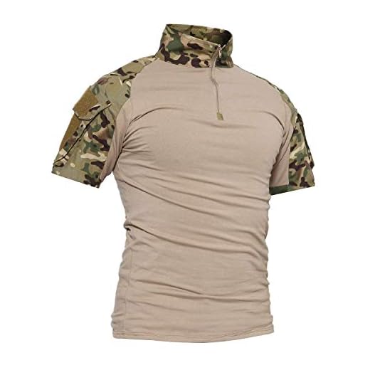 Lilychan Men’s Tactical Short Sleeve Shirts Military Shirt Outdoor Shirt Tactical Combat Shirt with Zipper (Cp Camouflage, X-Small)