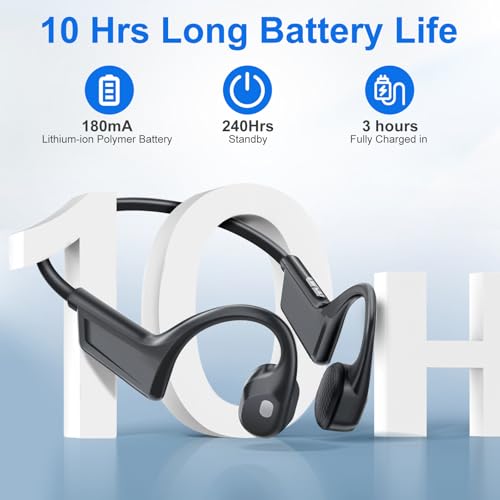 VDJUUY Bone Conduction Headphones, Bluetooth 6.0 Open Ear Headphones with HD Mic, 10Hrs Playtime Wireless Sports Earphones, IP67 Waterproof Headset for Running, Cycling, Hiking, Driving — view 3