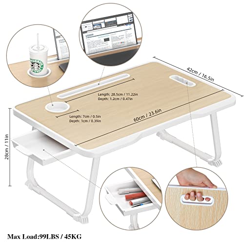 Baodan Laptop Bed Table With Storage, Foldable Laptop Desk Stand Breakfast Tray, Multifunction Lap Tablet With Drawer For Eating, Studying On Bed/Sofa/Couch/Floor-Yellow #TOP5