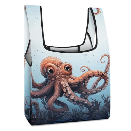 FekiLoot Octopus in The Sea �ė��p�\�H���i�o�b�O �|�[�^�u�� �܂肽���ݎ� �V���b�s���O�o�b�O ��e�� ���킢���z���[ �s����� �h�� �y�� ���b�v�X�g�b�v�o�b�O �h���g�[�g�o�b�O