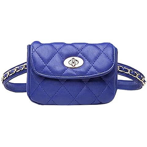 ZLM BAG US Womens Mini Waist Bag Fashion Faux Leather Quilted Fanny Pack Bum Purse Blue-Belt Length 95CM Cover