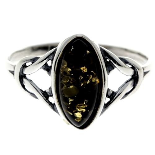 Bague en argent 925 et ambre celtique anti-ternissement pour doigts sensibles