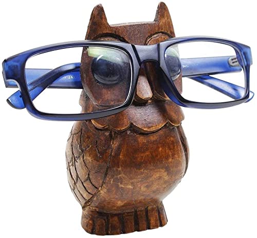 Ajuny Owl Shaped Wooden Spectacle Holder Eyeglasses Display Stand Hand Carved Table Decor Gifts