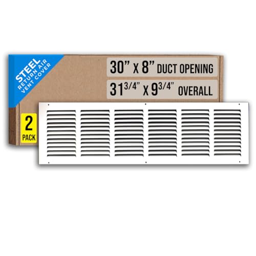 [2 Pack] Handua Steel Return Air Grille 30x8, White, 31.75W x 9.75H