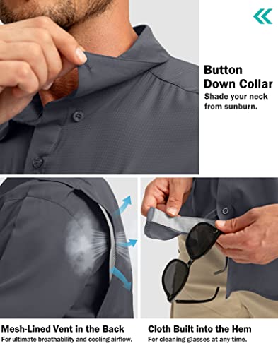 Men's Fishing Shirts With Zipper Pockets Upf 50+ Lightweight Cool Short Sleeve Button Down Shirts For Men Casual Hiking(Dark Grey, Medium) #TOP4