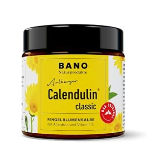 Calendulin Ringelblumensalbe 100 ml | Ringelblumencreme zur Narbenpflege | mit Vitamin E & Allantoin | Calendula Salbe für trockene, raue & beanspruchte Haut | BANO