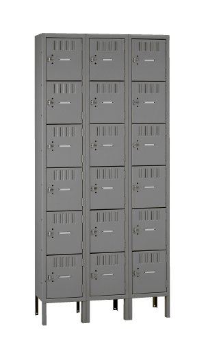 Tennsco BS6-121812-3 24 Gauge Steel Welded 6-High Box Locker with Legs, 12  Width x 12  Height x 18  Depth, 3 Wide, Medium Gray