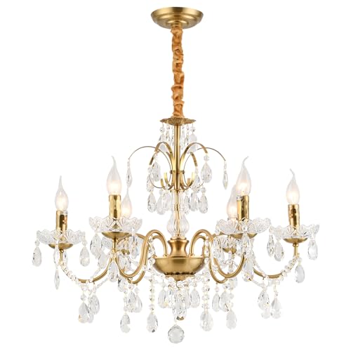 Image of Vintage Chandelier, Crystal Chandeliers for Dining Room, Antique Chandelier, Crystal Candle Chandelier Lighting, Vintage 6 Lights Pendant Ceiling Fixture Lamp Perfect for Hallway D68 x H55