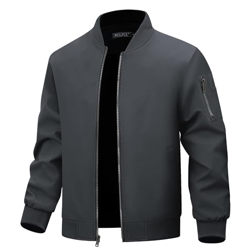 WULFUL Men's Bomber Jacket Lightweight Casual Windbreaker Zip Up Coat