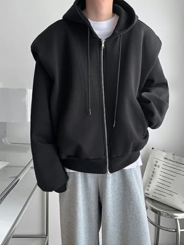 Men's Shoulder Pad Sweatshirt Oversized Solid Color Hoodies Long Sleeve Fshion Harajuku Zip Up Sweatshirts Hoodie4