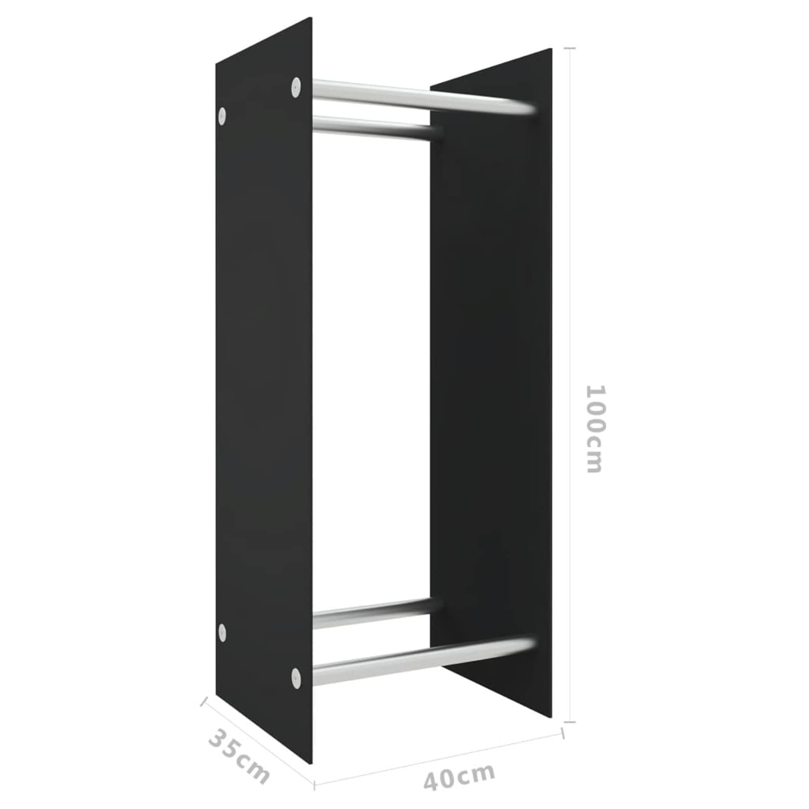 Homgoday Leñera negra 40 x 35 x 100 cm de vidrio templado, leñera de interior, leñera para chimenea, leñera de interior, apilable, estufa estante de madera