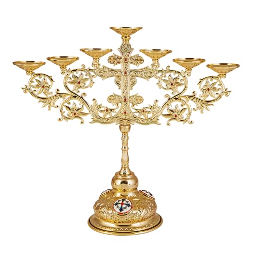 Gold-Plated 7-Branch Church Candle Holder