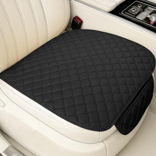 YoRise Comfortable Car Seat Cover, Linen Breathable Anti-Slip Front Bottom Seat Cushion Pad with Storage Pocket, Universal Auto Interior Seats Protector Accessories for Car Truck SUV (Black)