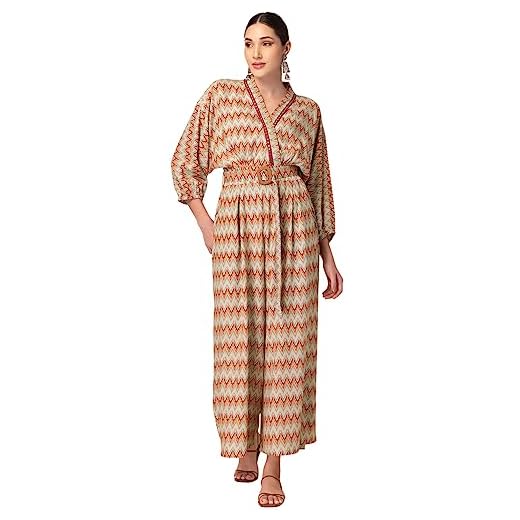 Faballey Multicolour Printed Kimono Jumpsuit With Belt