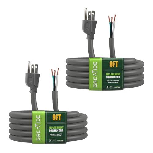 GREATIDE Industries Inc 3-Wire Appliance and Power Tool Cord, 9 ft, 14 AWG, 15A/125V AC, 1875w, Grey, 2pack