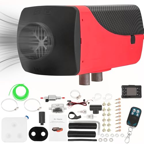 Jacgood 8KW Diesel Night Heater 12V, Ultra-Quiet Parking Heater (50dB) with Thermostat & Fan Mode, 24H Timer Constant Temperature Control for Campervans, Log Cabins, Tents, Greenhouses (Red)