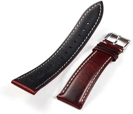 QL Supply Co Vintage Oil Wax Leather Watch Strap 18mm 19mm 20mm 21mm 22mm Universal Head Layer Cowhide Watchband Accessories Pin Buckle(Dark Red,18mm) - 3