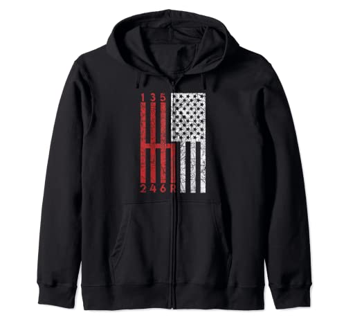 Funny Stick Shift USA Flag Muscle Car 6 engranajes mecánico regalo Sudadera con Capucha