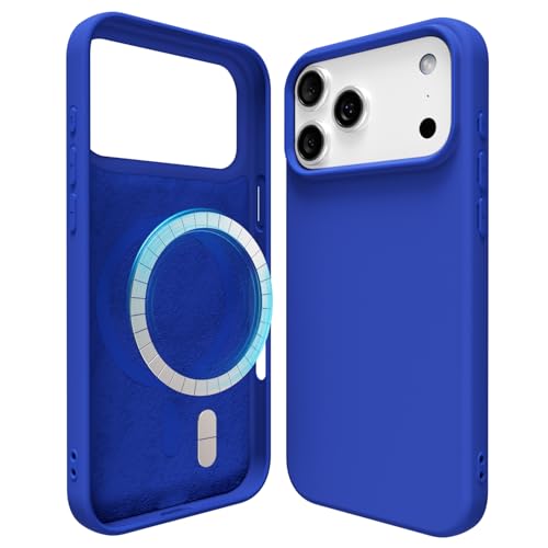 oakxco Silicone Case for iPhone 17 Pro Case Magnetic, Compatible with Magsafe Wireless Charging, Slim Thin Soft Rubber Gel, Girly Cute Hard Mag Safe Cover for Women, Royal Blue