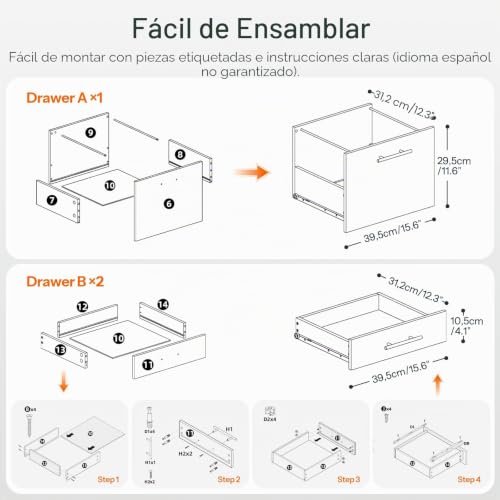 Miniatura 9 de Hoobro Mueble Archivador, Armario Móvil Para Oficina Con 3 Cajones Y Archivador Colgante, 40 X 40 X 57,5 Cm, Diseño Industrial, Marrón Rústico Ebf02wj01g1