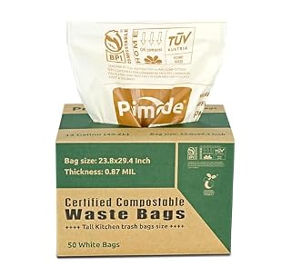 Primode Compostable Bags, 13 Gallon Food Scraps Yard Waste Bags, 50 Count, Extra Thick 0.87 Mil. ASTMD6400 Compost Bags Small Kitchen Trash Bags, Certified By BPI And TÜV AUSTRIA