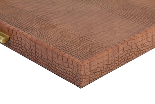 HofferRuffer Elegant Decorative Serving Tray, 20"x20" Square Faux Leather Ottoman Tray with Gold Hardware Handles, Coffee Table Serve Tea Coffee or Breakfast (Antique Brown) by HofferRuffer - Used condition - Image 8