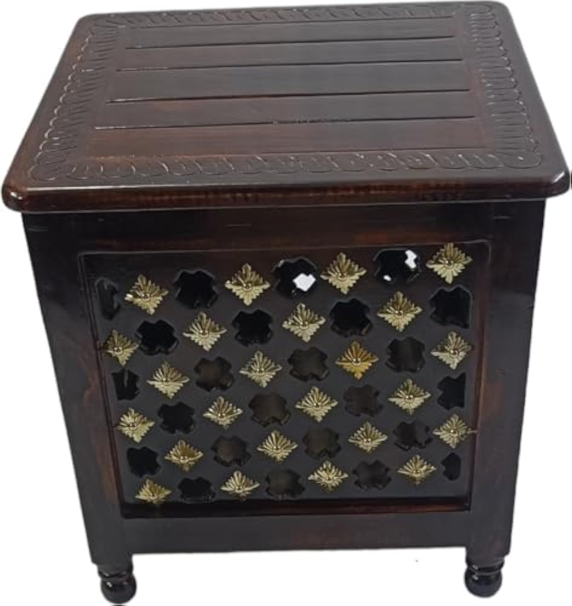 Teak Square Bedside Table with Engineered Wood Construction, Brown