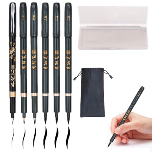 Rilanmit Hand Lettering Calligraphy Pens Brush Marker 4 Size Refillable 6pc