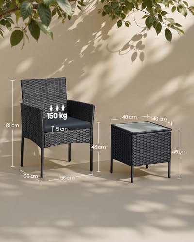 SONGMICS Balkonmöbel, Gartenmöbel-Set, Tisch und 2 Stühle, PE-Polyrattan – Ansicht 7