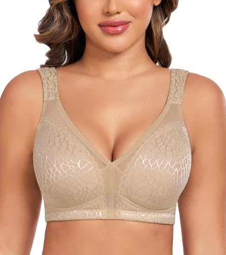 Curyon Plus Size Everyday Bras for Women Minimizer Full Coverage Non Padded Wirefree Brown 34DD