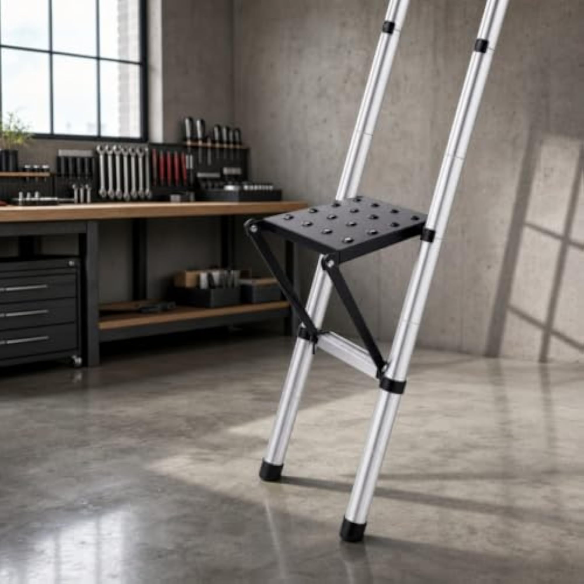 Compact Foldable Ladder Platform with Hook