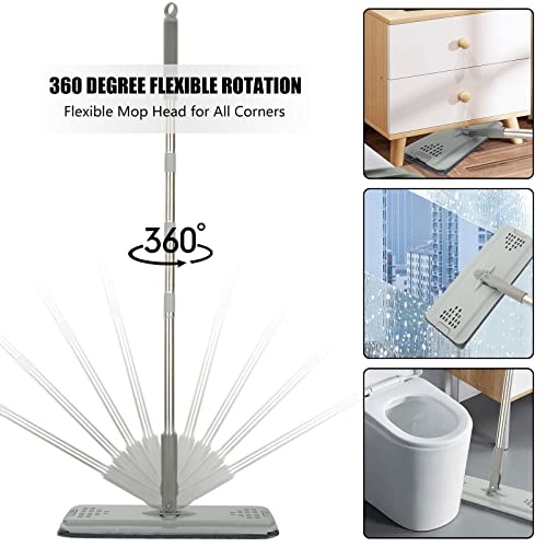 Miniatura 6 de Aselected Juego De Fregona Plana Y Cubo, Mopa Manos Libres Con 10 Almohadillas De Microfibra Reutilizables Y Mango De Acero Inoxidable De 123 Cm De Largo, Mopa De Microfibra Para Azulejos, Mármol,